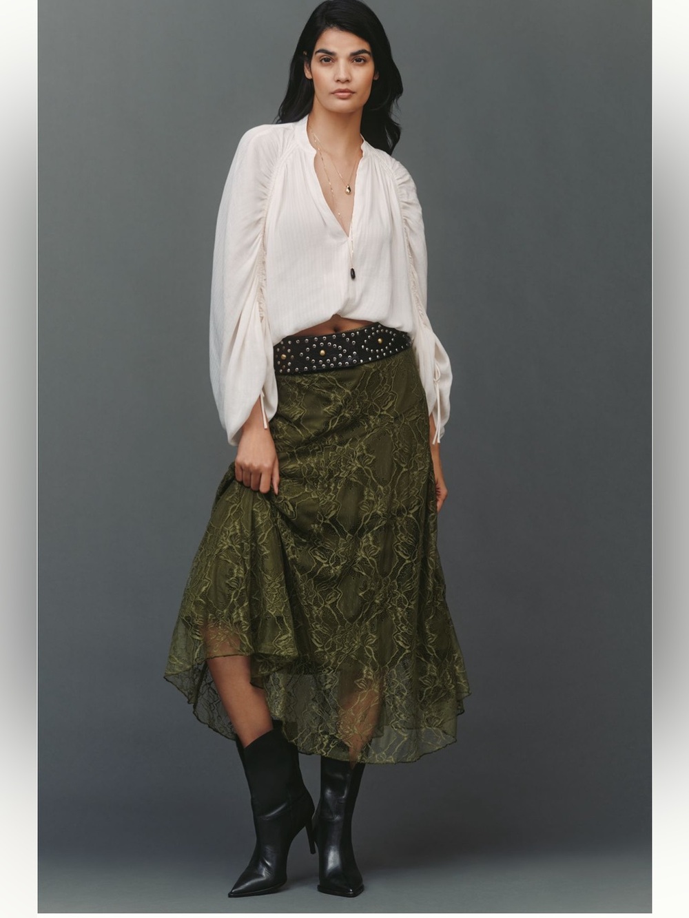 Asymmetric Drop Waist Lace Skirt